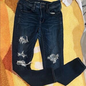 American Eagle Outfitters Dark Blue Distressed Skinny Jeans